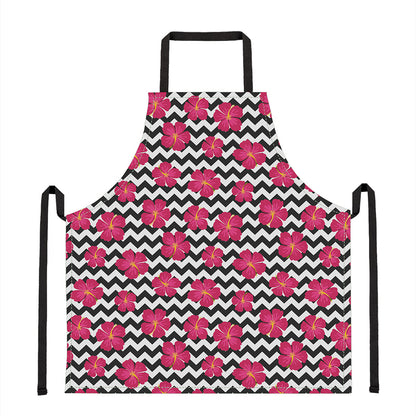 Pink Hibiscus Zigzag Pattern Print Apron