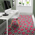 Pink Hibiscus Zigzag Pattern Print Area Rug
