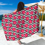 Pink Hibiscus Zigzag Pattern Print Beach Sarong Wrap
