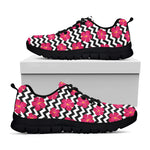 Pink Hibiscus Zigzag Pattern Print Black Sneakers