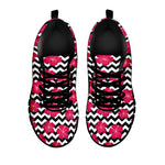 Pink Hibiscus Zigzag Pattern Print Black Sneakers