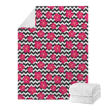 Pink Hibiscus Zigzag Pattern Print Blanket