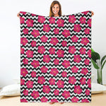 Pink Hibiscus Zigzag Pattern Print Blanket