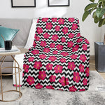 Pink Hibiscus Zigzag Pattern Print Blanket