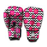 Pink Hibiscus Zigzag Pattern Print Boxing Gloves