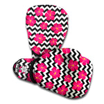 Pink Hibiscus Zigzag Pattern Print Boxing Gloves