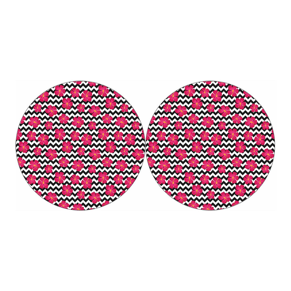 Pink Hibiscus Zigzag Pattern Print Car Coasters