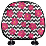 Pink Hibiscus Zigzag Pattern Print Car Headrest Covers