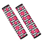 Pink Hibiscus Zigzag Pattern Print Car Seat Belt Covers