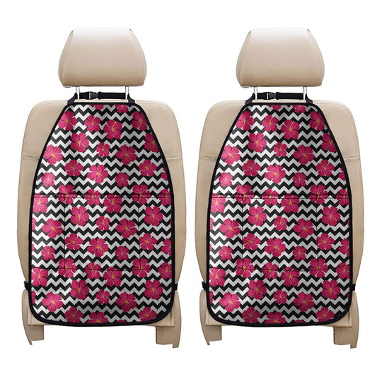 Pink Hibiscus Zigzag Pattern Print Car Seat Organizers