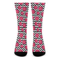 Pink Hibiscus Zigzag Pattern Print Crew Socks