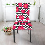Pink Hibiscus Zigzag Pattern Print Dining Chair Slipcover
