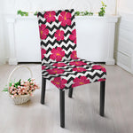 Pink Hibiscus Zigzag Pattern Print Dining Chair Slipcover