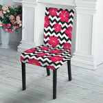 Pink Hibiscus Zigzag Pattern Print Dining Chair Slipcover