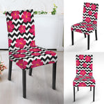 Pink Hibiscus Zigzag Pattern Print Dining Chair Slipcover