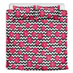 Pink Hibiscus Zigzag Pattern Print Duvet Cover Bedding Set