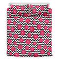 Pink Hibiscus Zigzag Pattern Print Duvet Cover Bedding Set