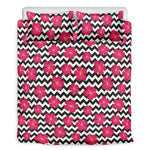 Pink Hibiscus Zigzag Pattern Print Duvet Cover Bedding Set