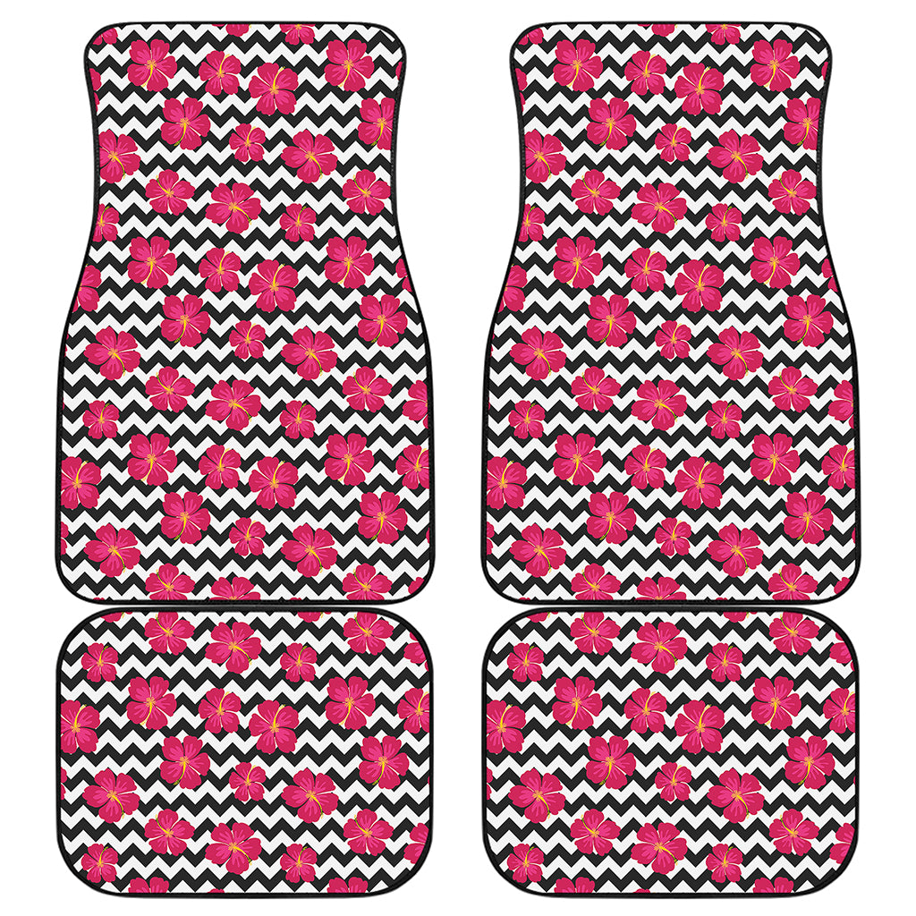 Pink Hibiscus Zigzag Pattern Print Front and Back Car Floor Mats