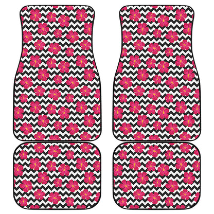 Pink Hibiscus Zigzag Pattern Print Front and Back Car Floor Mats