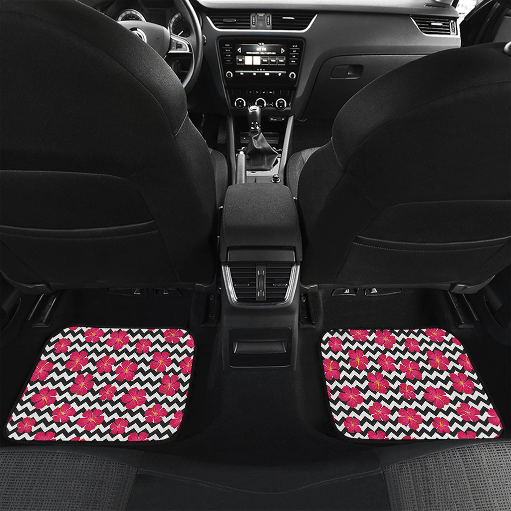 Pink Hibiscus Zigzag Pattern Print Front and Back Car Floor Mats
