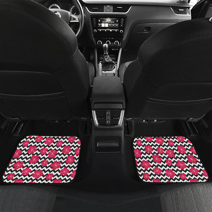 Pink Hibiscus Zigzag Pattern Print Front and Back Car Floor Mats