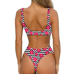 Pink Hibiscus Zigzag Pattern Print Front Bow Tie Bikini