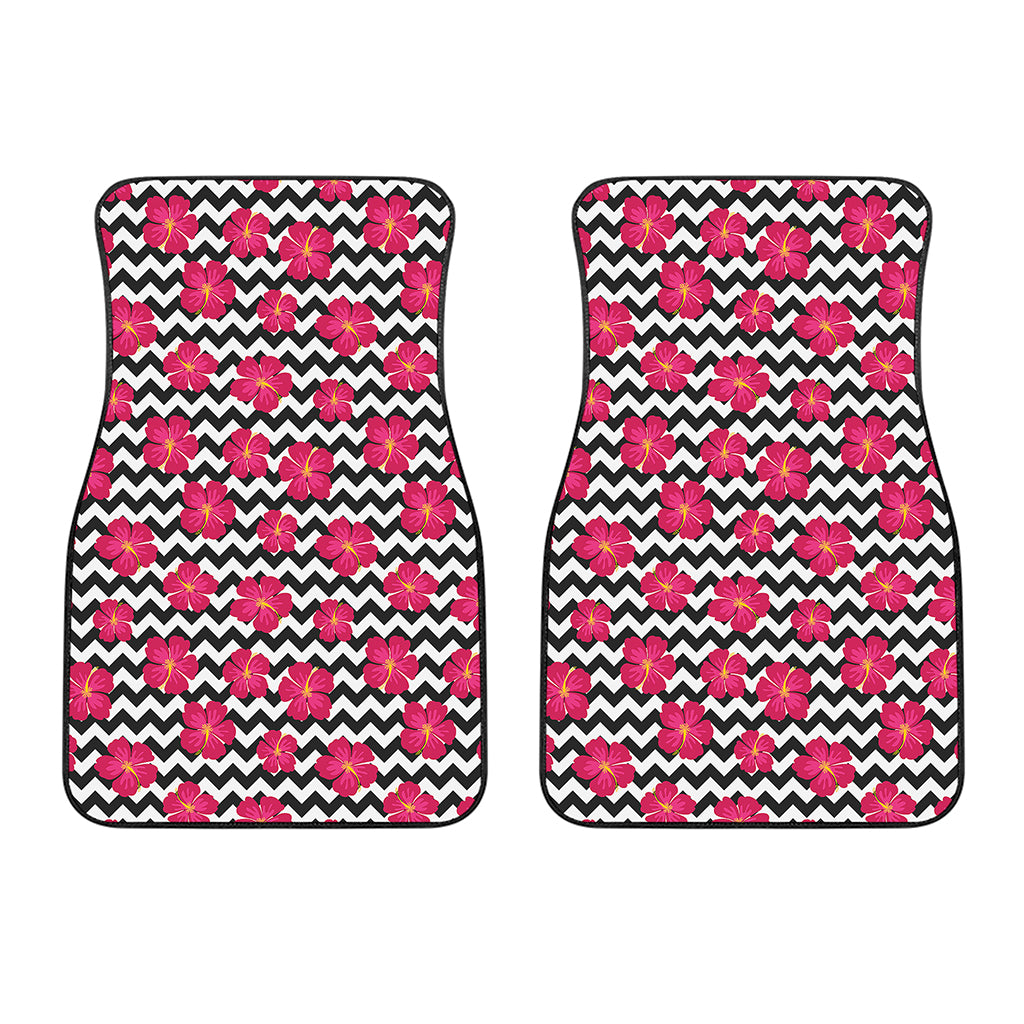 Pink Hibiscus Zigzag Pattern Print Front Car Floor Mats