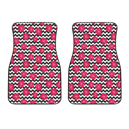 Pink Hibiscus Zigzag Pattern Print Front Car Floor Mats