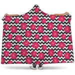 Pink Hibiscus Zigzag Pattern Print Hooded Blanket