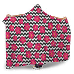 Pink Hibiscus Zigzag Pattern Print Hooded Blanket