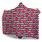 Pink Hibiscus Zigzag Pattern Print Hooded Blanket