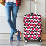 Pink Hibiscus Zigzag Pattern Print Luggage Cover