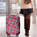 Pink Hibiscus Zigzag Pattern Print Luggage Cover
