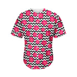 Pink Hibiscus Zigzag Pattern Print Men's Baseball Jersey