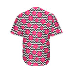 Pink Hibiscus Zigzag Pattern Print Men's Baseball Jersey