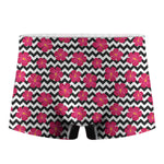 Pink Hibiscus Zigzag Pattern Print Men's Boxer Briefs