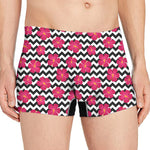 Pink Hibiscus Zigzag Pattern Print Men's Boxer Briefs