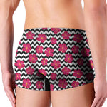 Pink Hibiscus Zigzag Pattern Print Men's Boxer Briefs