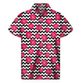 Pink Hibiscus Zigzag Pattern Print Men's Short Sleeve Shirt