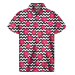 Pink Hibiscus Zigzag Pattern Print Men's Short Sleeve Shirt