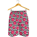 Pink Hibiscus Zigzag Pattern Print Men's Shorts