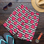 Pink Hibiscus Zigzag Pattern Print Men's Shorts