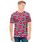 Pink Hibiscus Zigzag Pattern Print Men's T-Shirt