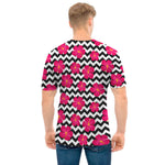 Pink Hibiscus Zigzag Pattern Print Men's T-Shirt