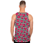 Pink Hibiscus Zigzag Pattern Print Men's Tank Top
