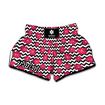 Pink Hibiscus Zigzag Pattern Print Muay Thai Boxing Shorts