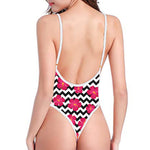 Pink Hibiscus Zigzag Pattern Print One Piece High Cut Swimsuit