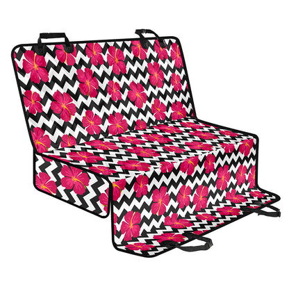 Pink Hibiscus Zigzag Pattern Print Pet Car Back Seat Cover