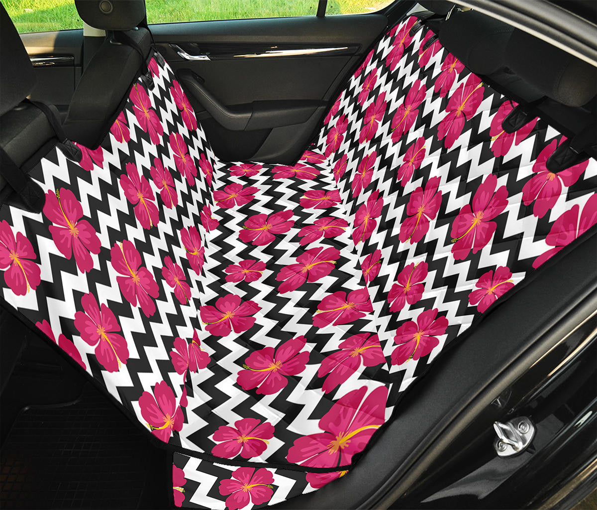 Pink Hibiscus Zigzag Pattern Print Pet Car Back Seat Cover